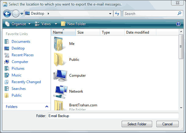 How to backup e-mail form Microsoft Mail on Vista - Step 4 of 6