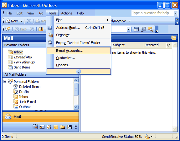 Set up an e-mail account on Microsoft Outlook 2002/3 - Step 1 of 7