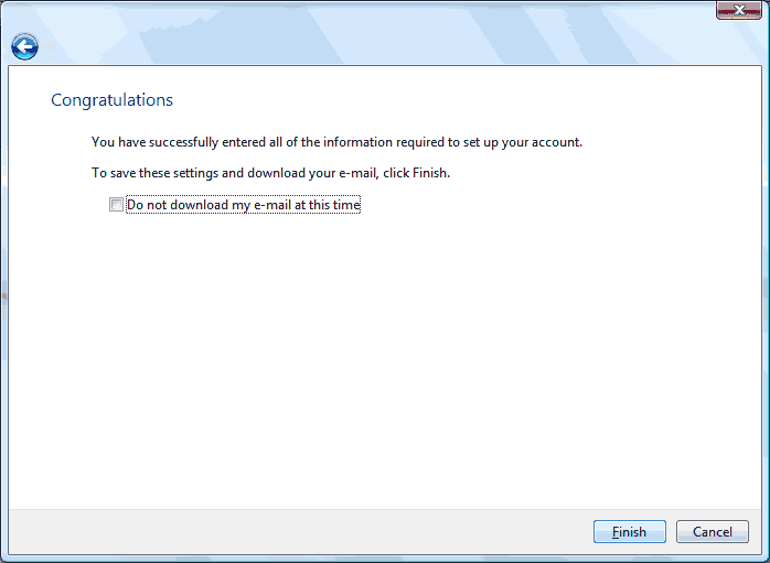 Set up an e-mail account on Windows Mail - Step 8 of 10